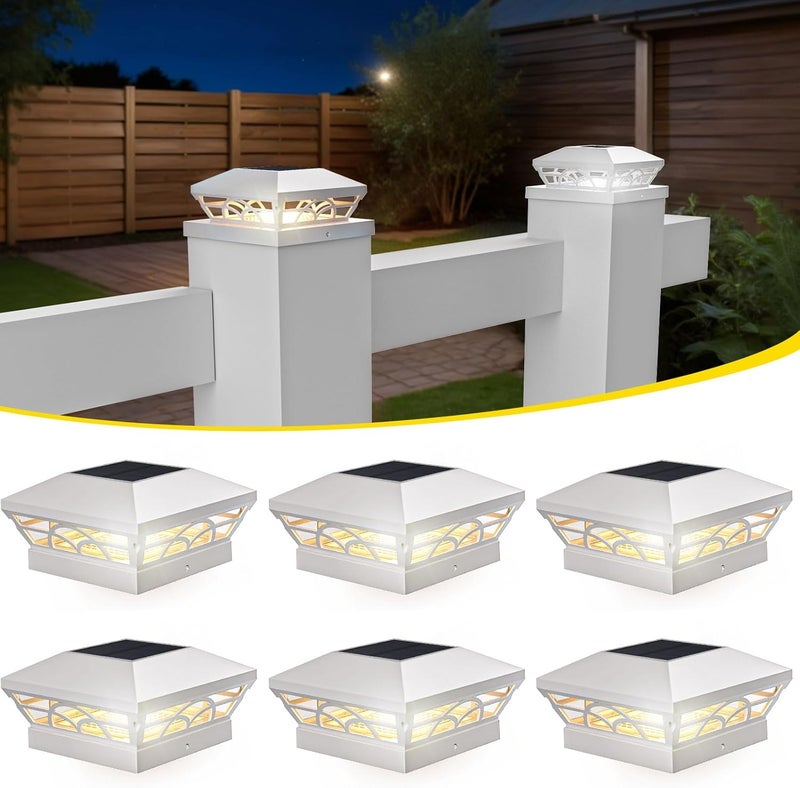 T-SUN Solar Post Cap Lights 6 Pack – Outdoor Waterproof Fence Lights for 3.5x3.5 4x4 5x5 5.5x5.5 Wood/Vinyl Posts, with 2 Brightness Modes Solar Deck Light for Patio, Garden, Porch(White) - Image 1